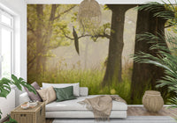 Bedroom wallpaper Enchanted lush Forest serene backdrop.