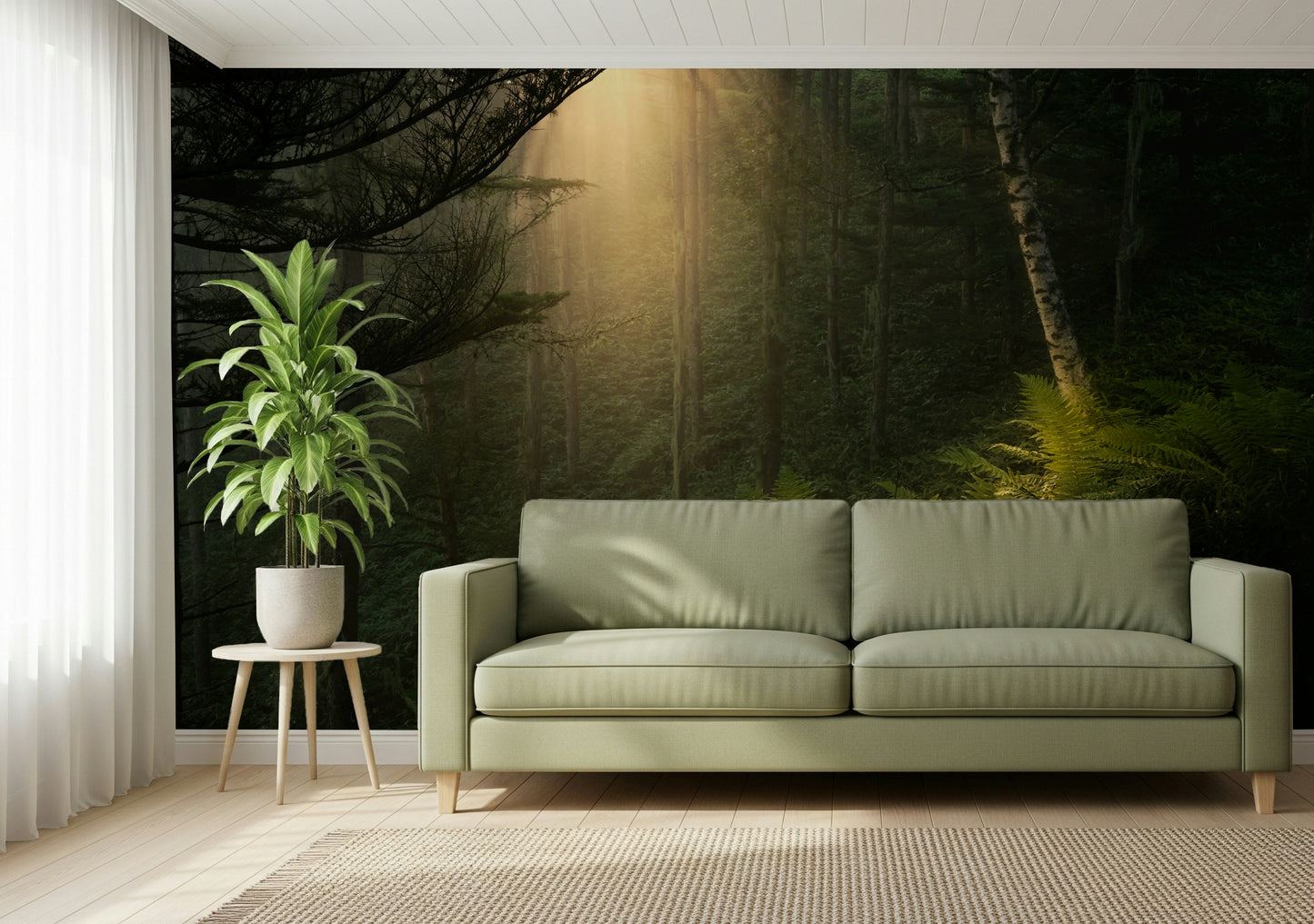 Sunlit Forest Wall Mural