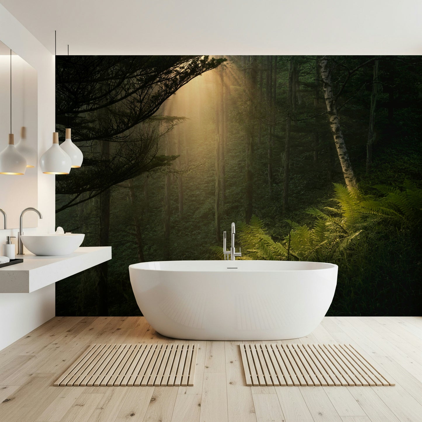 Sunlit Forest Wall Mural
