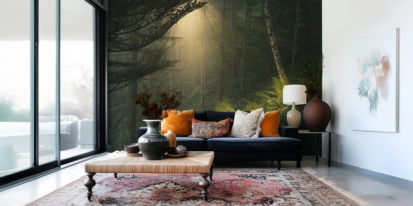 Sunlit Forest Wall Mural