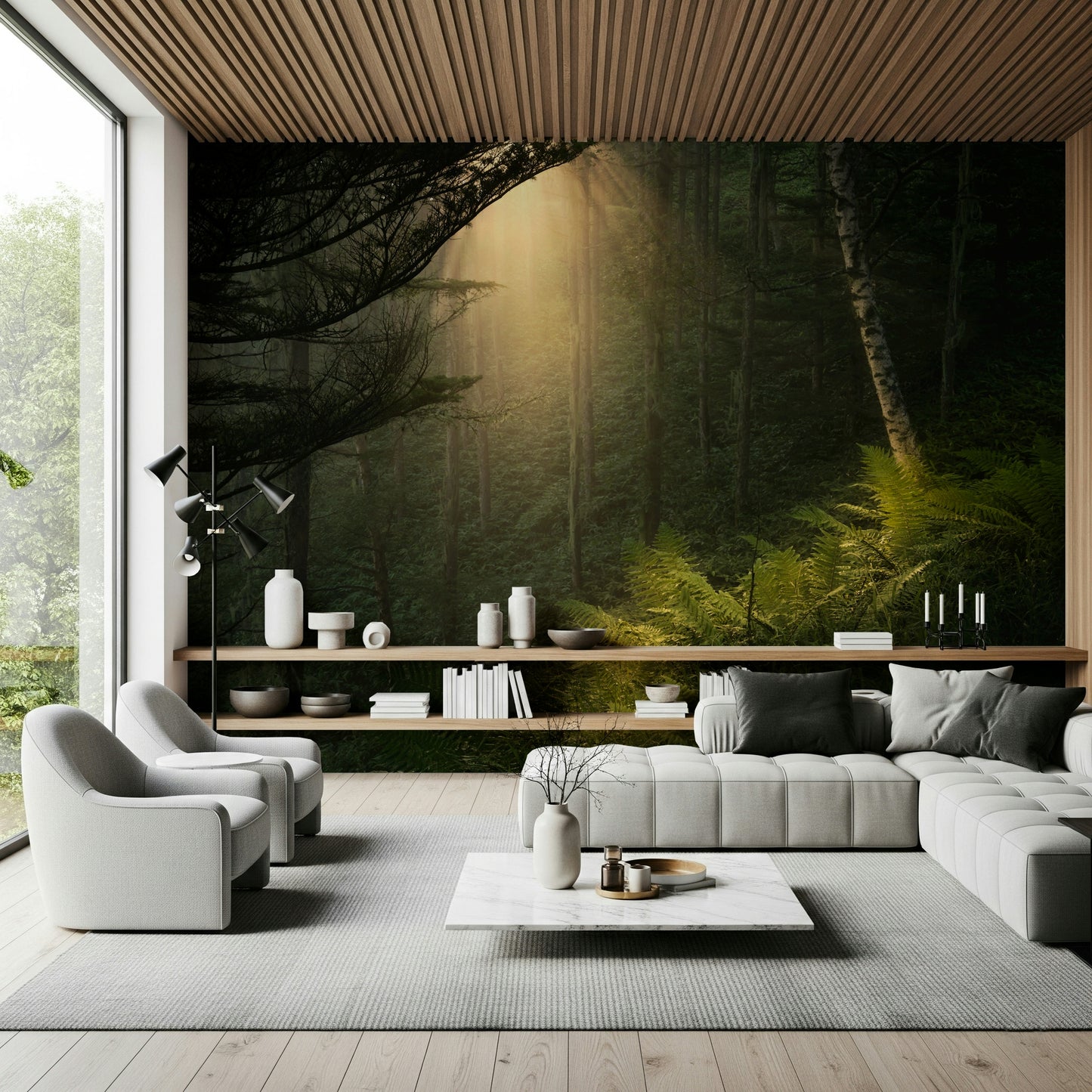 Sunlit Forest Wall Mural