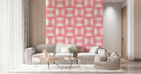 Artistic rounded shapes mural, glowing peach pink, Retro Peach Arcs.