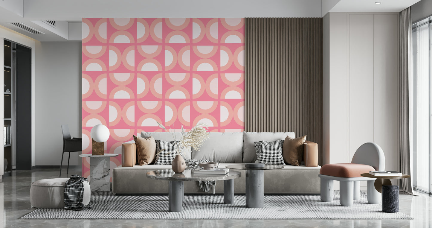 Modern chic wall mural, Retro Peach Arcs design, perfect room.