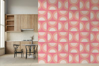 Quirky half-circle repeat motif for Retro Peach Arcs statement wall.