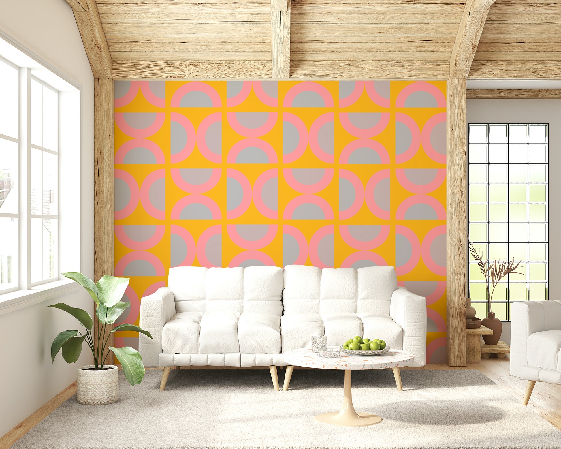 Groovy Semi-Circle Pop graphic print wall accent.