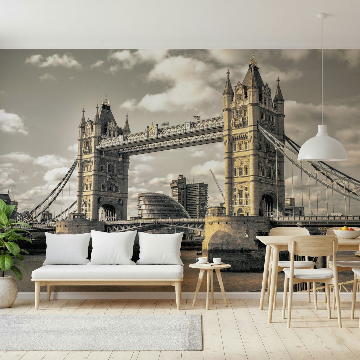 Elegant London Bridge twin towers, stylish background wall art.