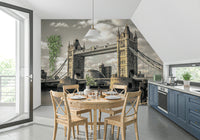 Golden hour London Bridge structure art print wallpaper mural.