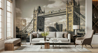 Majestic London Bridge architecture over Thames, luxury mural.