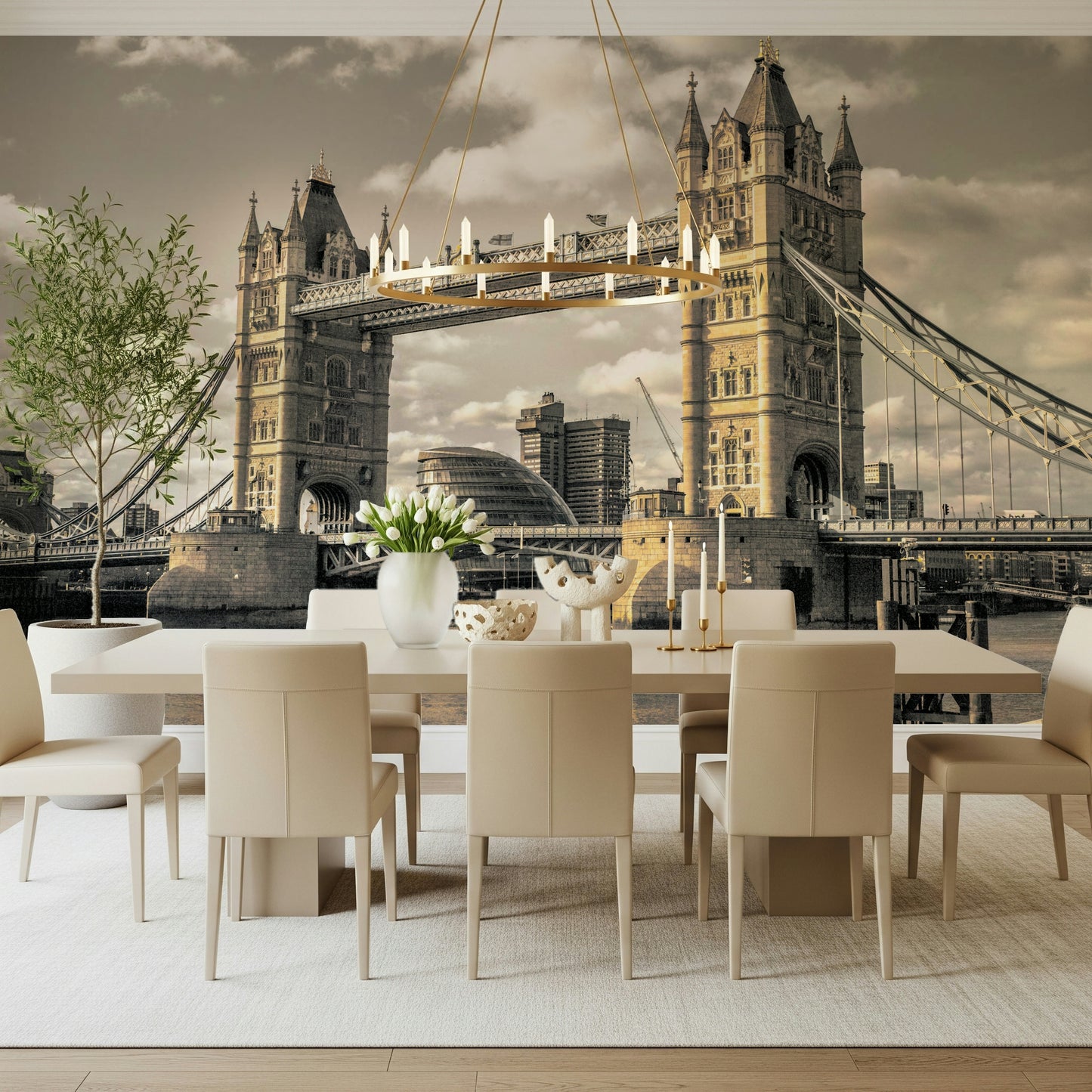 Sepia London Bridge iconic architecture wall mural.