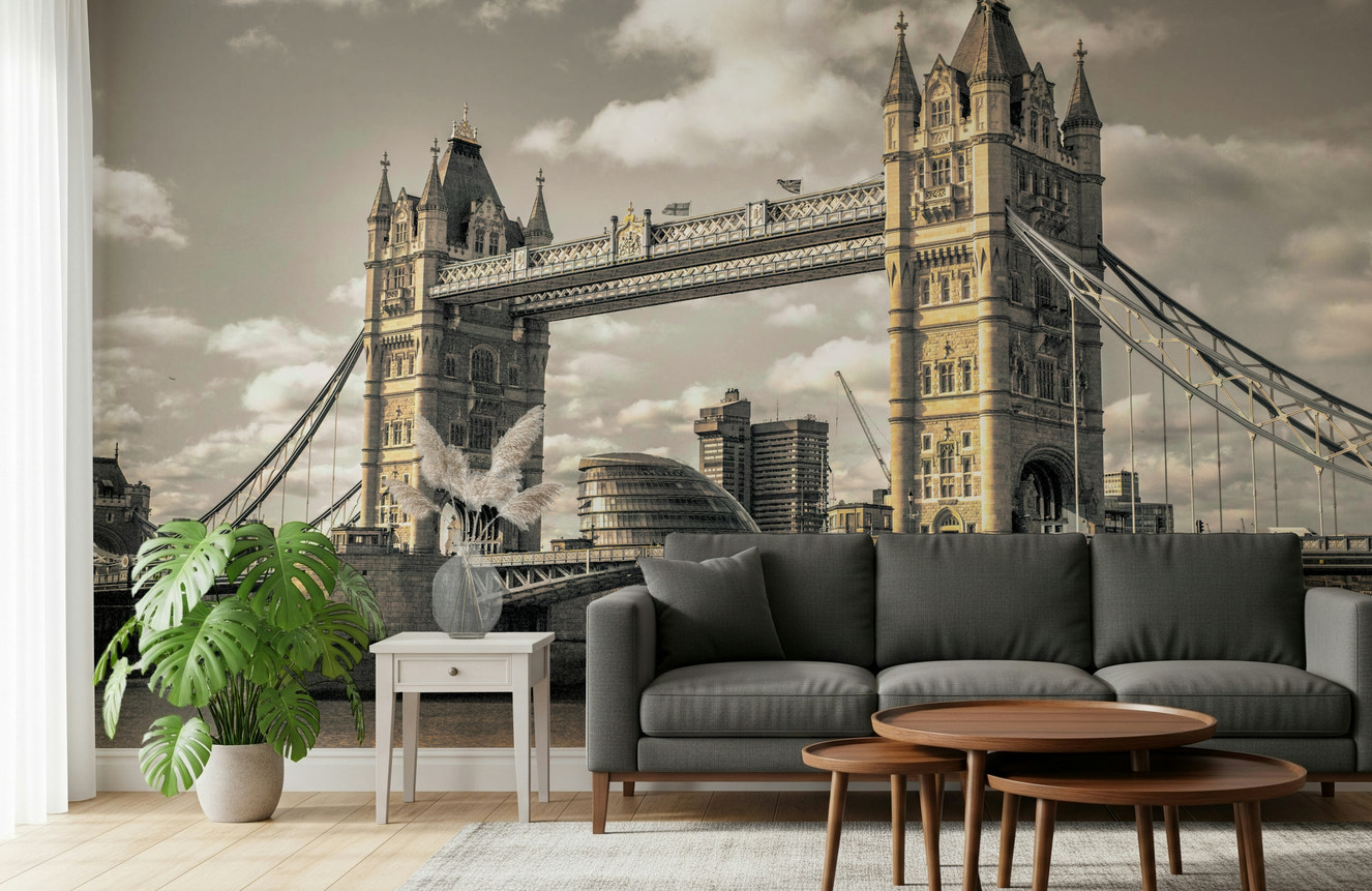 Vintage London Bridge towers view, unique wall decor.