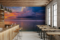 Dramatic Malaysia beach sunset, long exposure water texture, perfect wall mural.