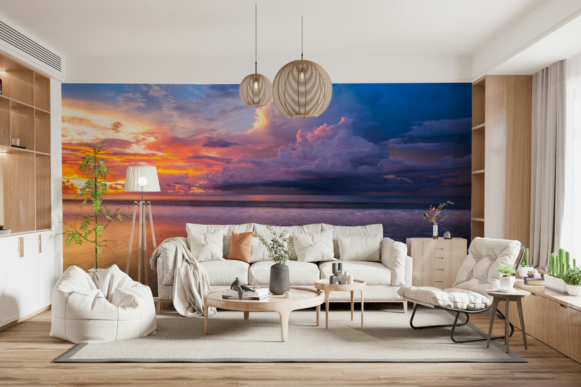 Captivating sunset wallpaper, Malaysia's vast horizon and soft water surface.