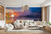 Captivating sunset wallpaper, Malaysia's vast horizon and soft water surface.