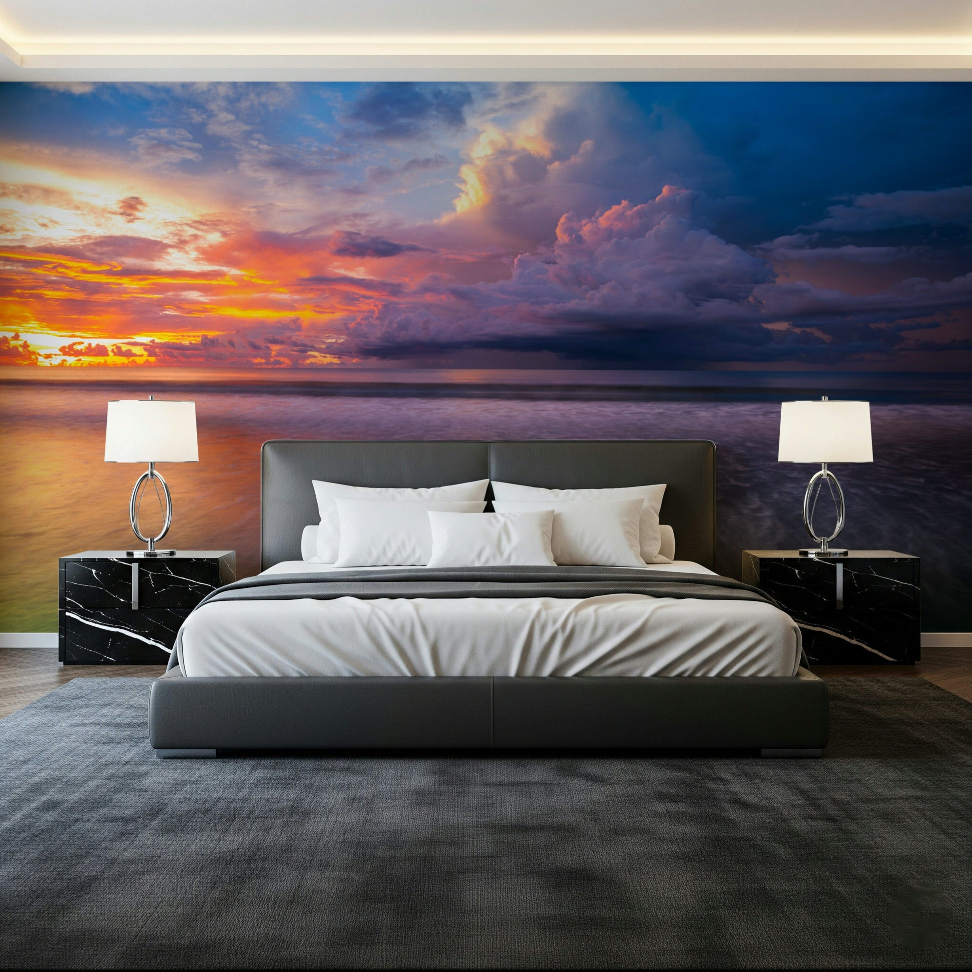 Storm Clouds coastal view wall mural, displaying intense color saturation and beauty.