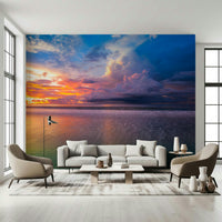 Deep indigo and yellow sky Storm Clouds artwork for an impactful home wall mural.