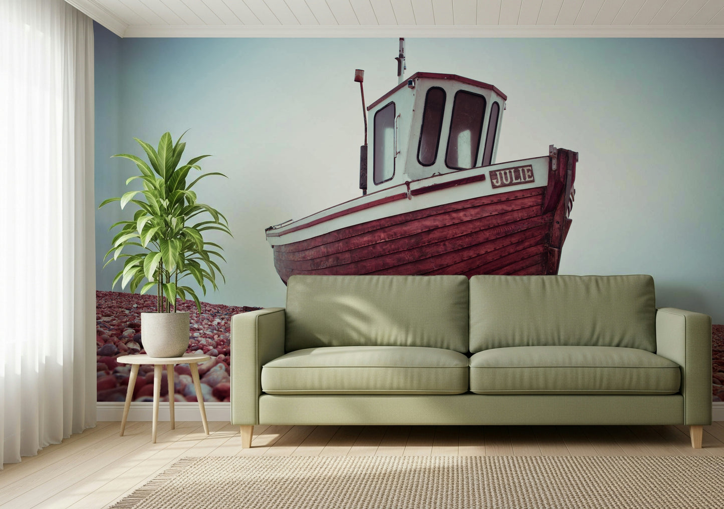 Boat Resting on Pebbled Strand Wall Mural