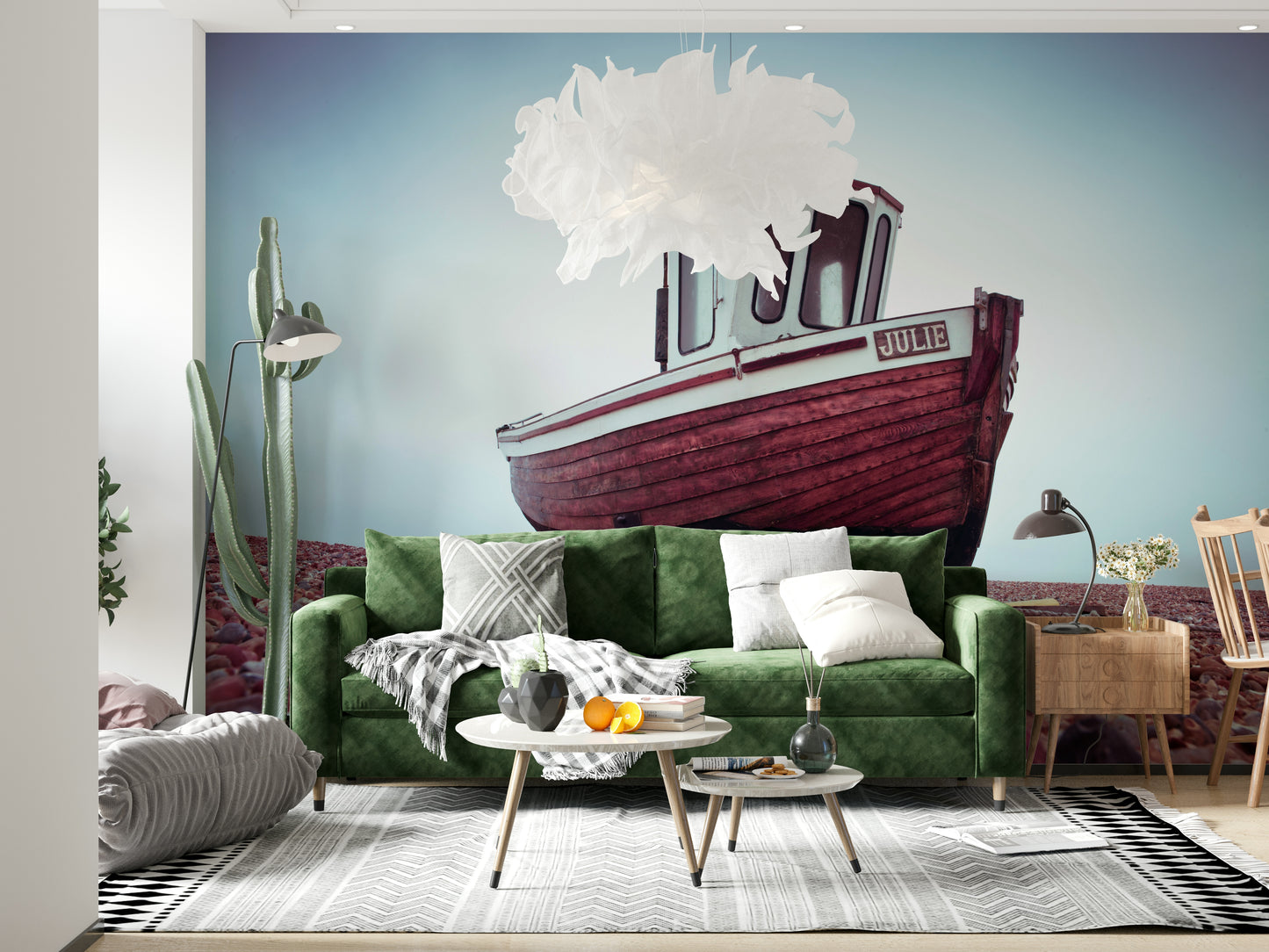Boat Resting on Pebbled Strand Wall Mural