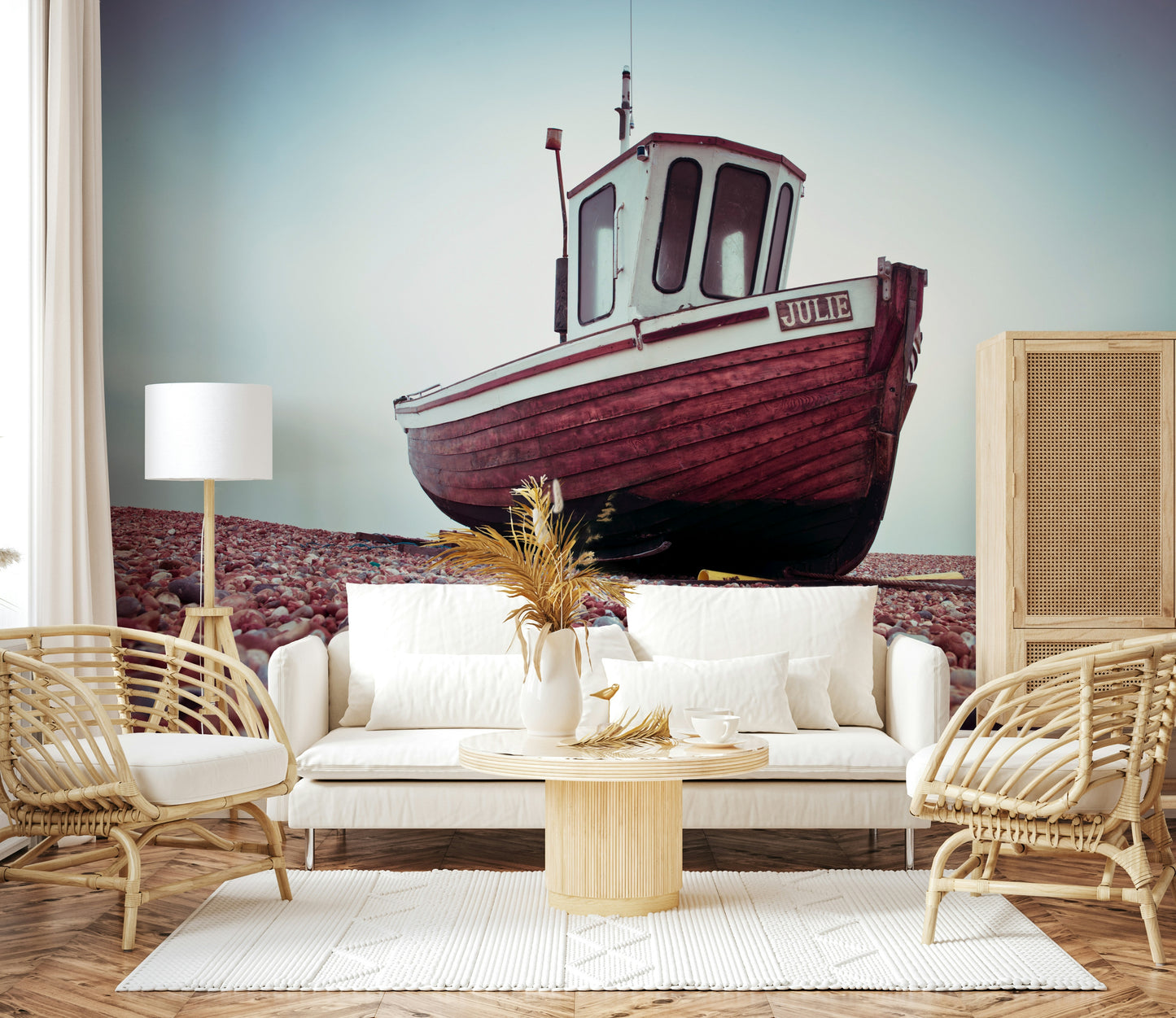 Boat Resting on Pebbled Strand Wall Mural