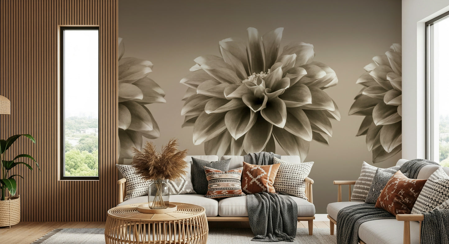 Sepia Dahlia Trio Wall Mural