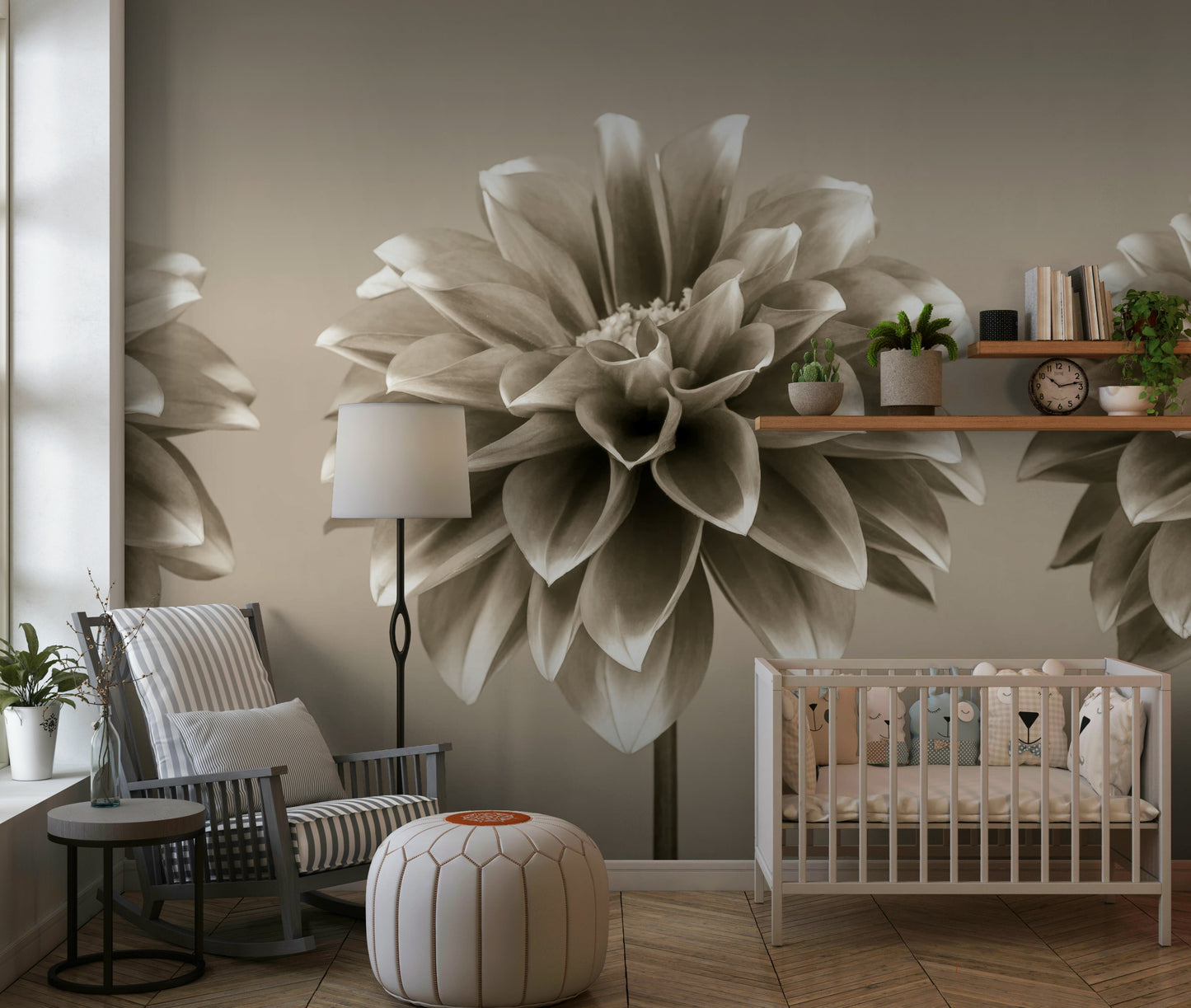 Sepia Dahlia Trio Wall Mural