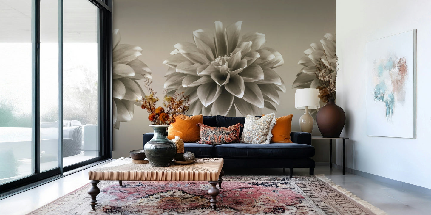 Sepia Dahlia Trio Wall Mural