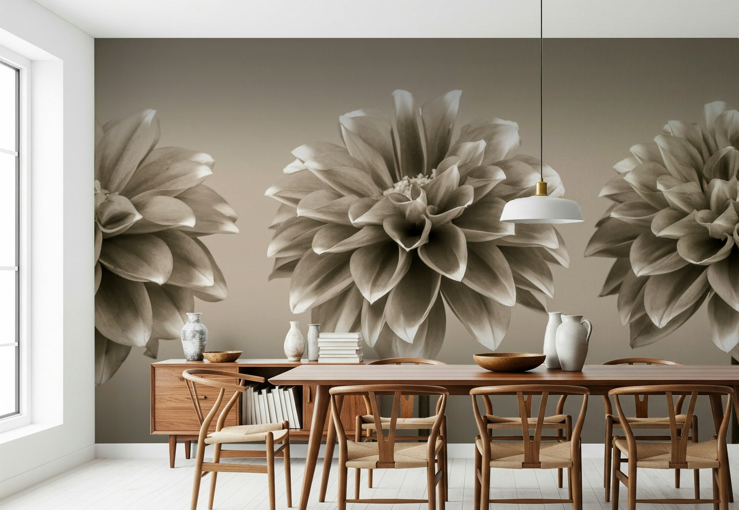 Sepia Dahlia Trio Wall Mural