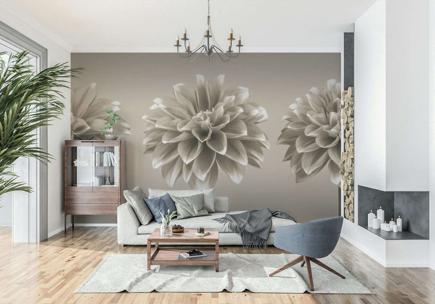 Sepia Dahlia Trio Wall Mural