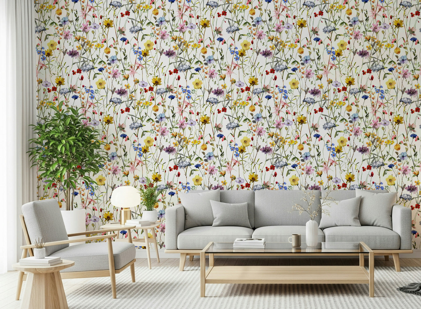 Watercolor Wildflower Whimsy Meadow Wallpaper⁠