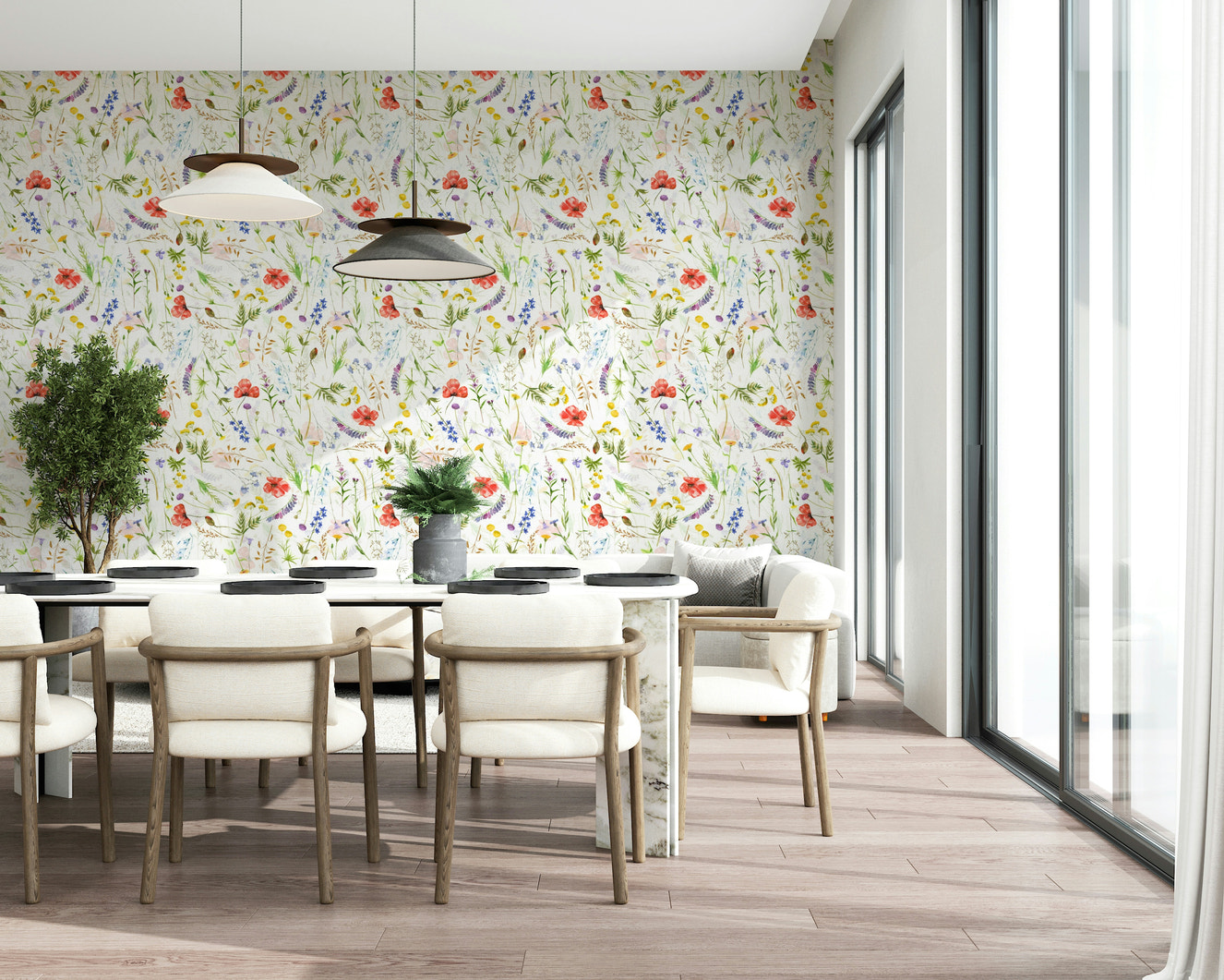 Watercolor Poppies Meadow Wallpaper⁠