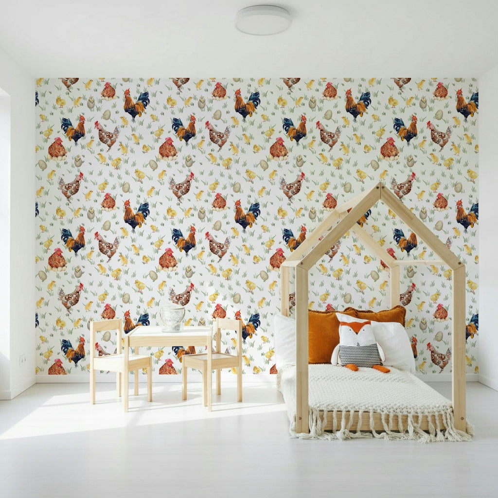 Watercolor Chicken Coop Wallpaper⁠