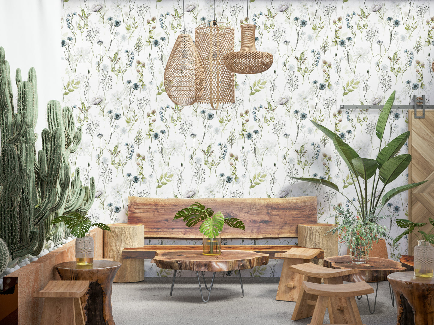 Painted Watercolor Meadow Blooms Wallpaper⁠