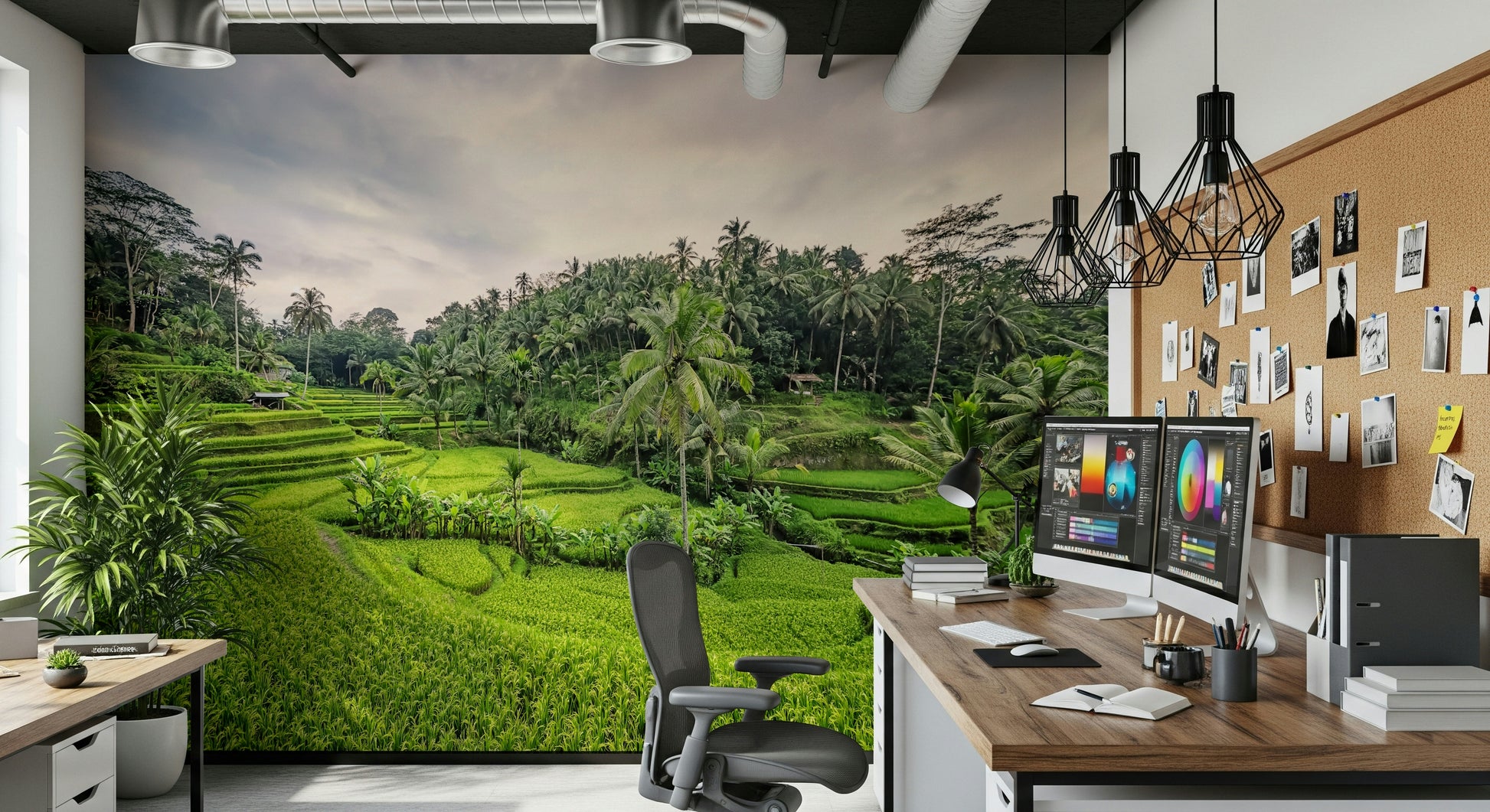 Verdant exotic plants Bali Rice Terraces peel and stick.