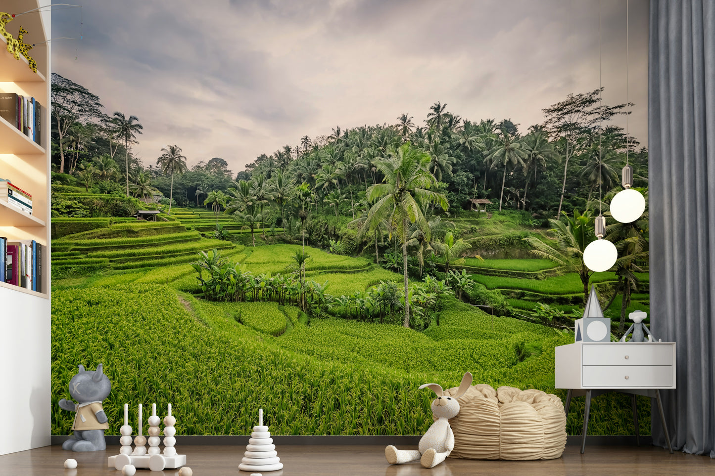 Bali Rice Terraces emerald valley wallpaper for walls.
