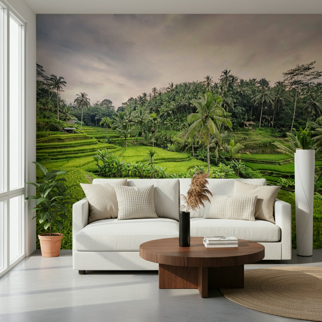 Bali Rice Terraces lush green hill wallpaper for walls.