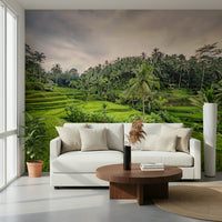 Bali Rice Terraces lush green hill wallpaper for walls.