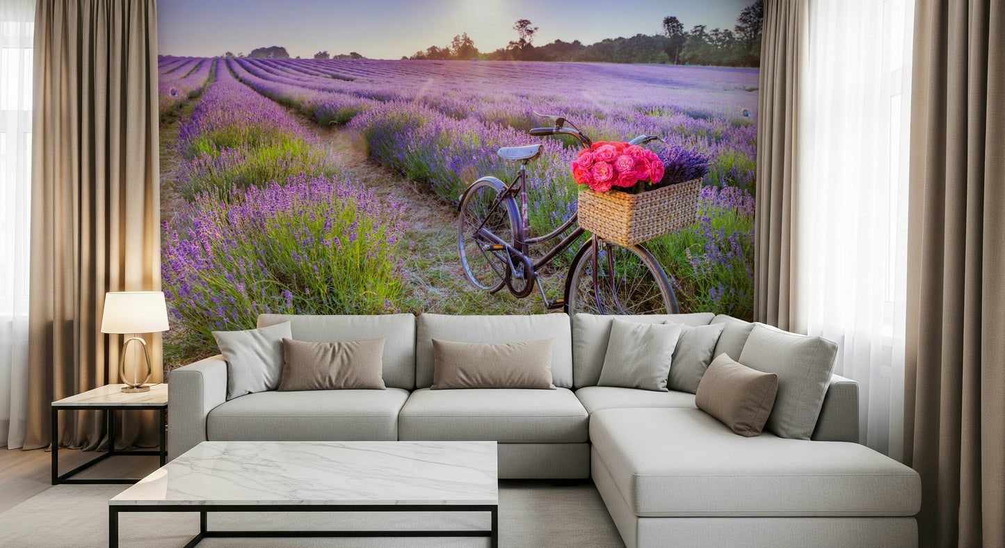Bicycle in a Lavender Field Wall Mural