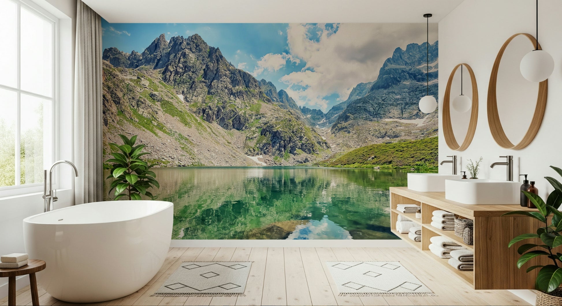 Rocky basin Alpine Lake Serenity high-definition wallpaper mural