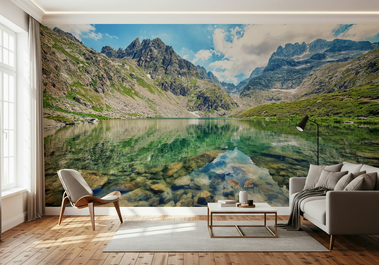 Wilderness escape Alpine Lake Serenity adhesive peel and stick wallpaper