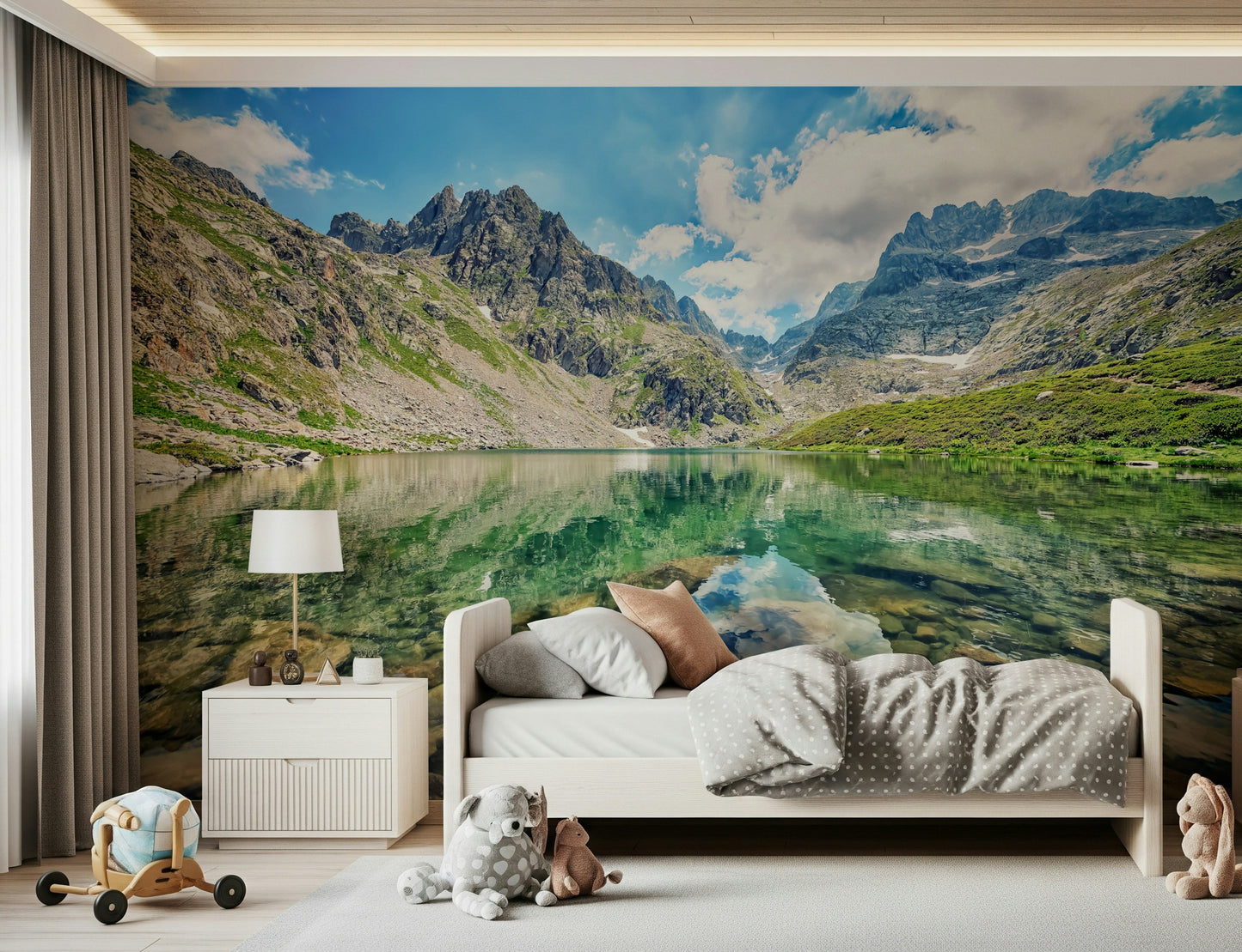 Majestic peak Alpine Lake Serenity panoramic wallpaper mural