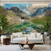 Highland vista Alpine Lake Serenity artistic wallpaper mural