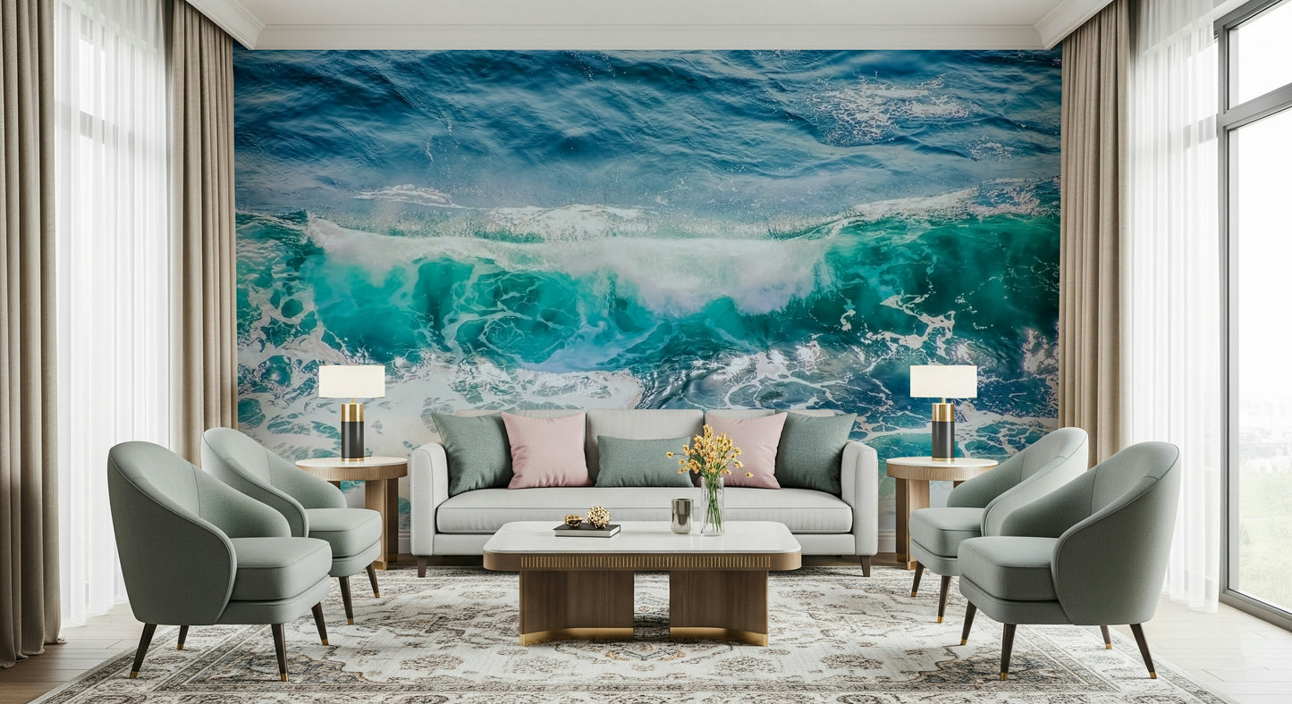 Crashing Teal Wall Mural