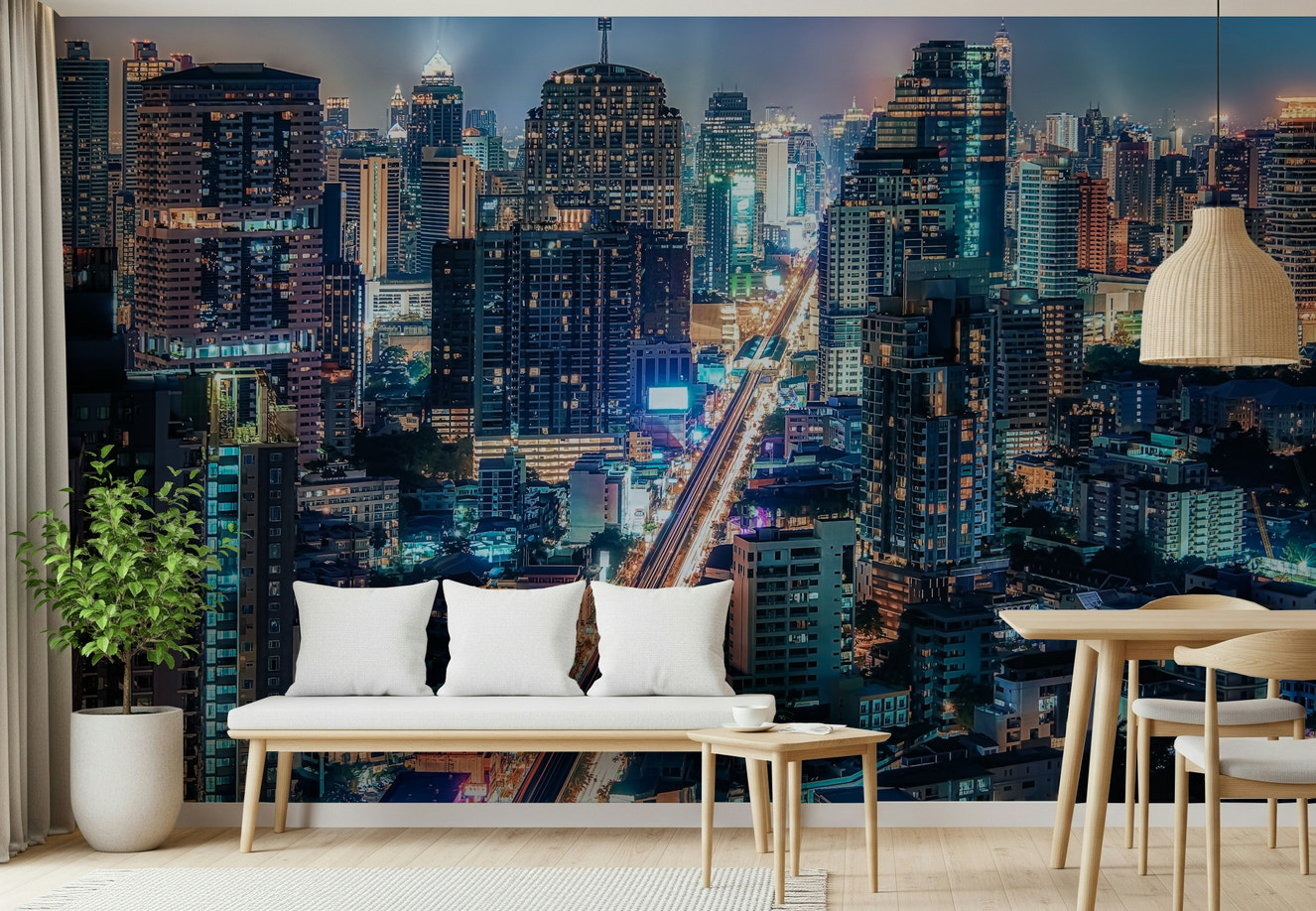 Neon Cityscape Nights Wall Mural