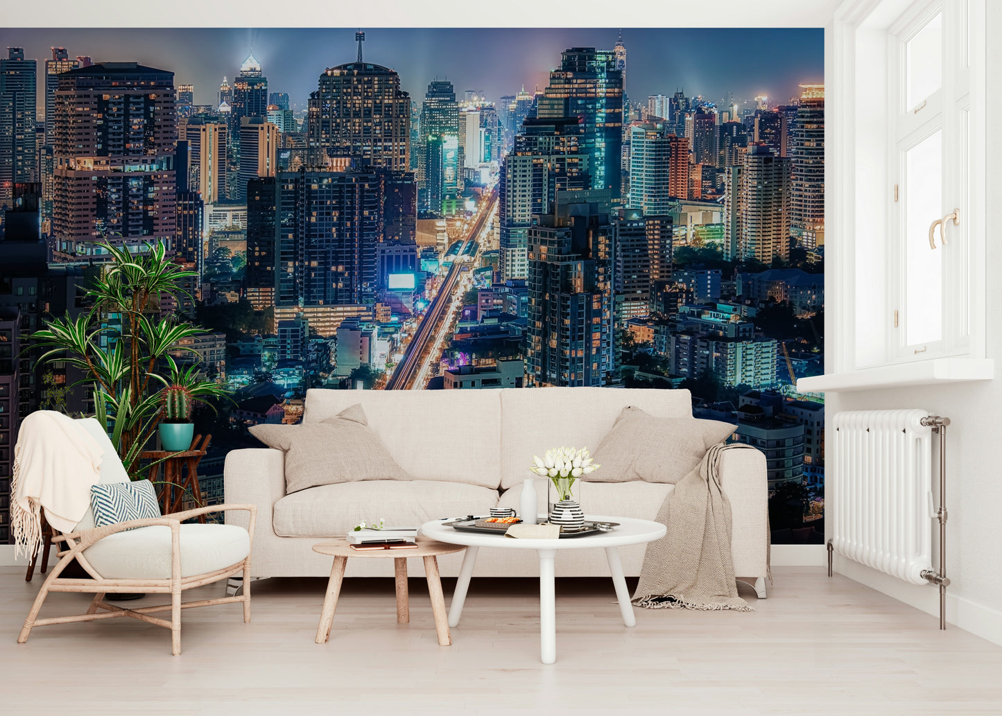 Neon Cityscape Nights Wall Mural