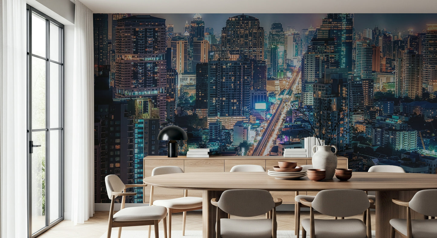 Neon Cityscape Nights Wall Mural
