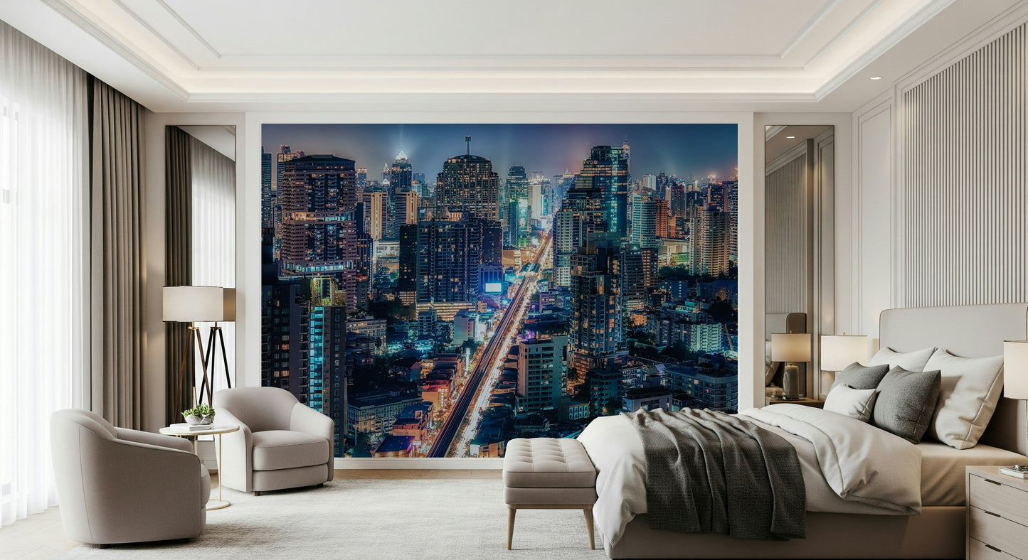 Neon Cityscape Nights Wall Mural