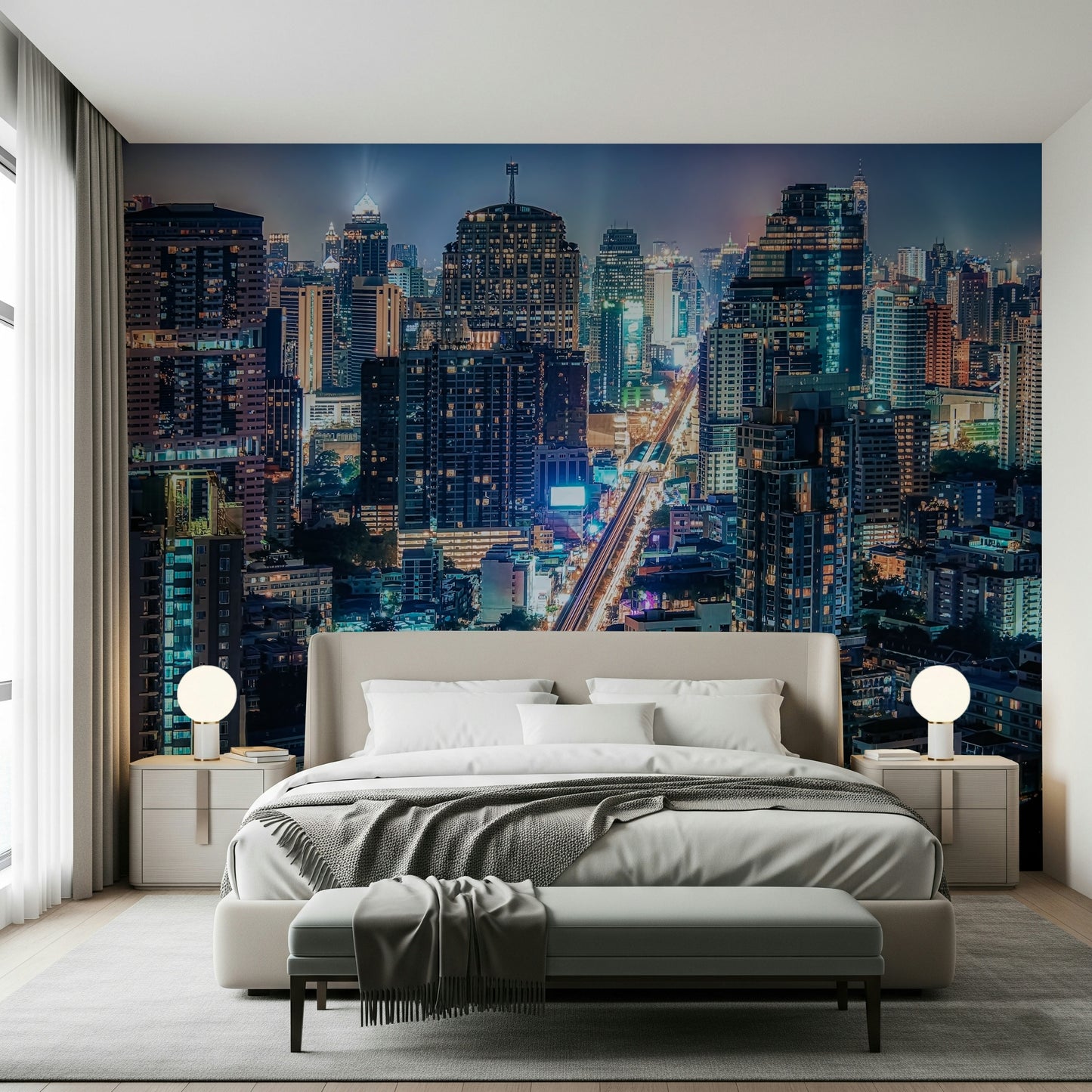 Neon Cityscape Nights Wall Mural