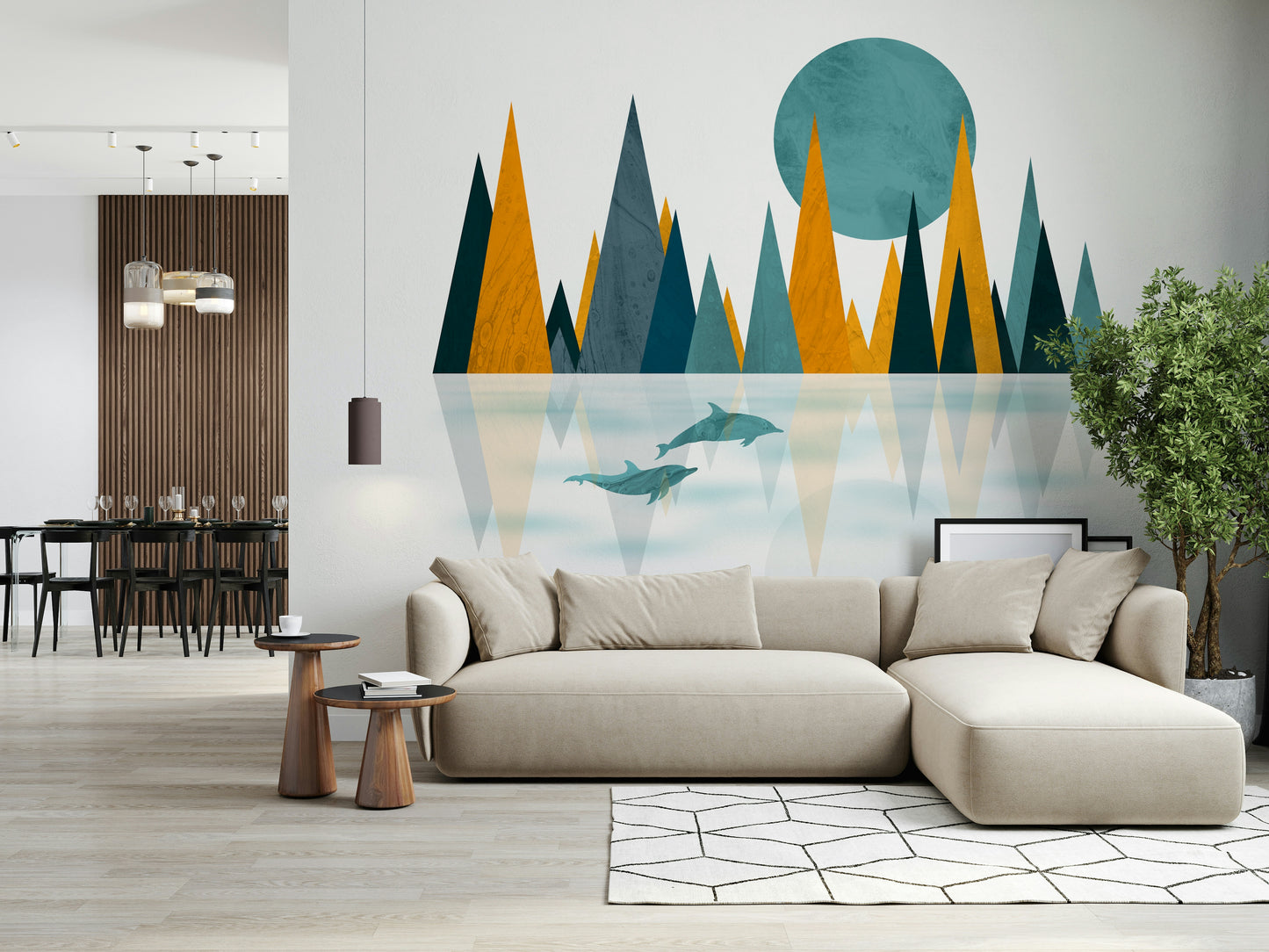 Dolphins Sunset Wall Mural