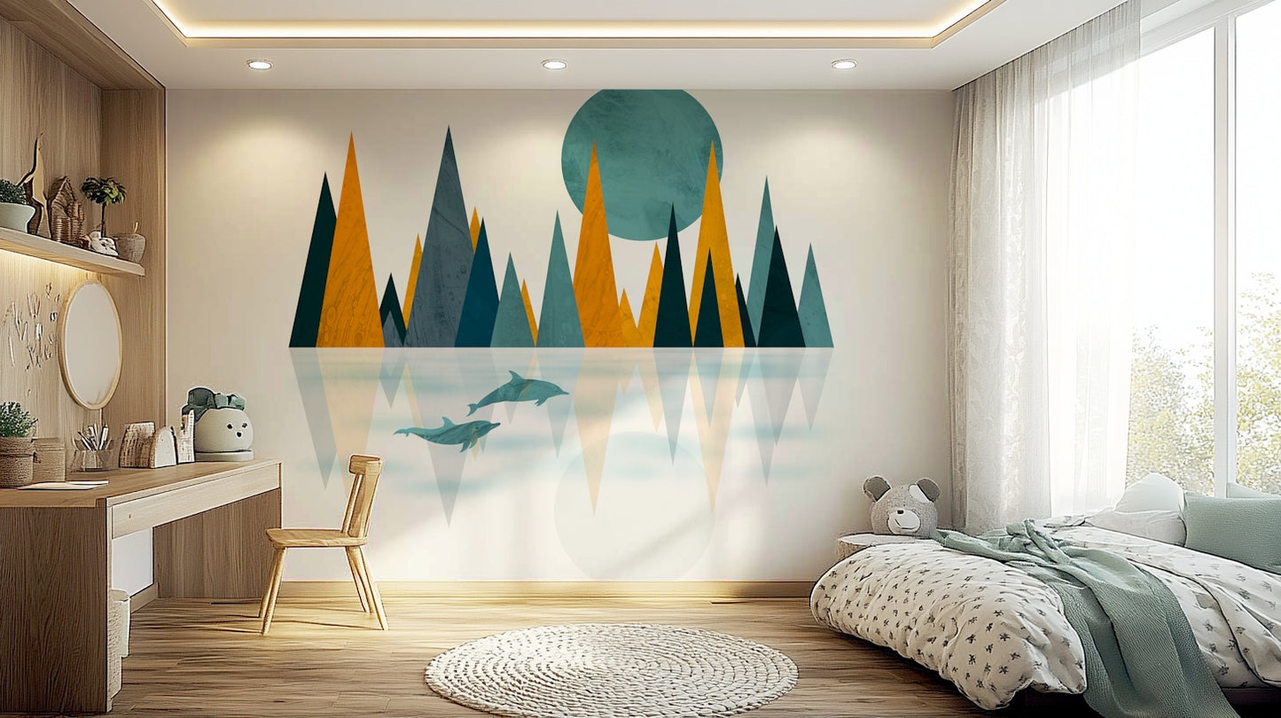 Dolphins Sunset Wall Mural