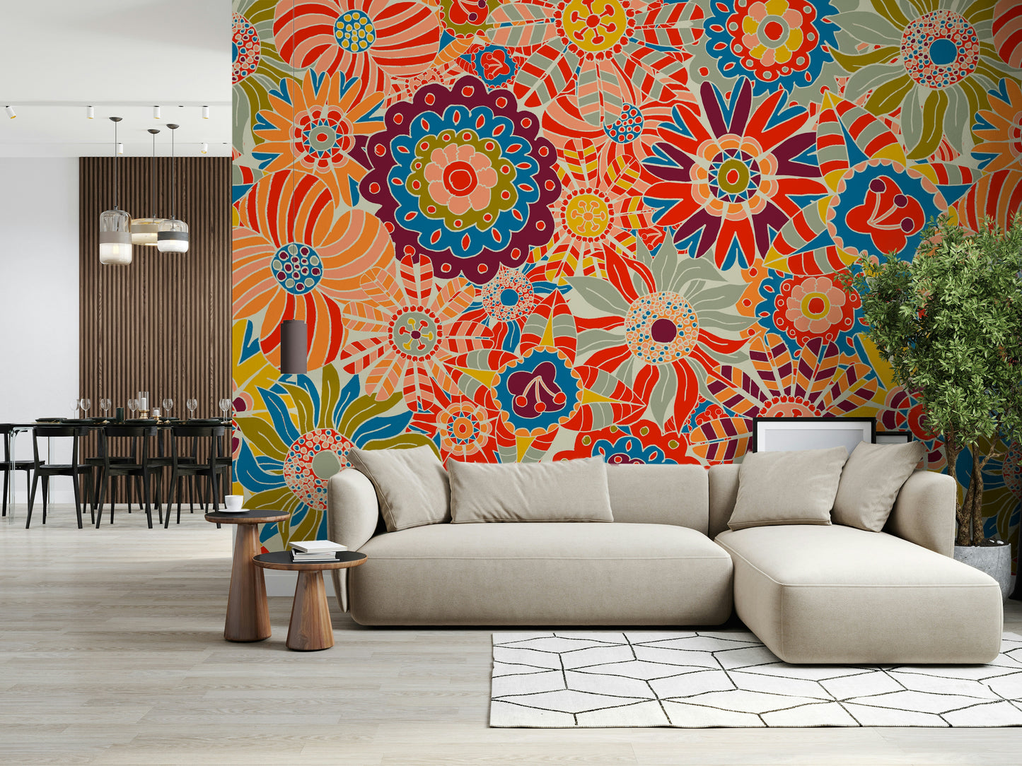 Colorful Groovy Blooms Wall Mural