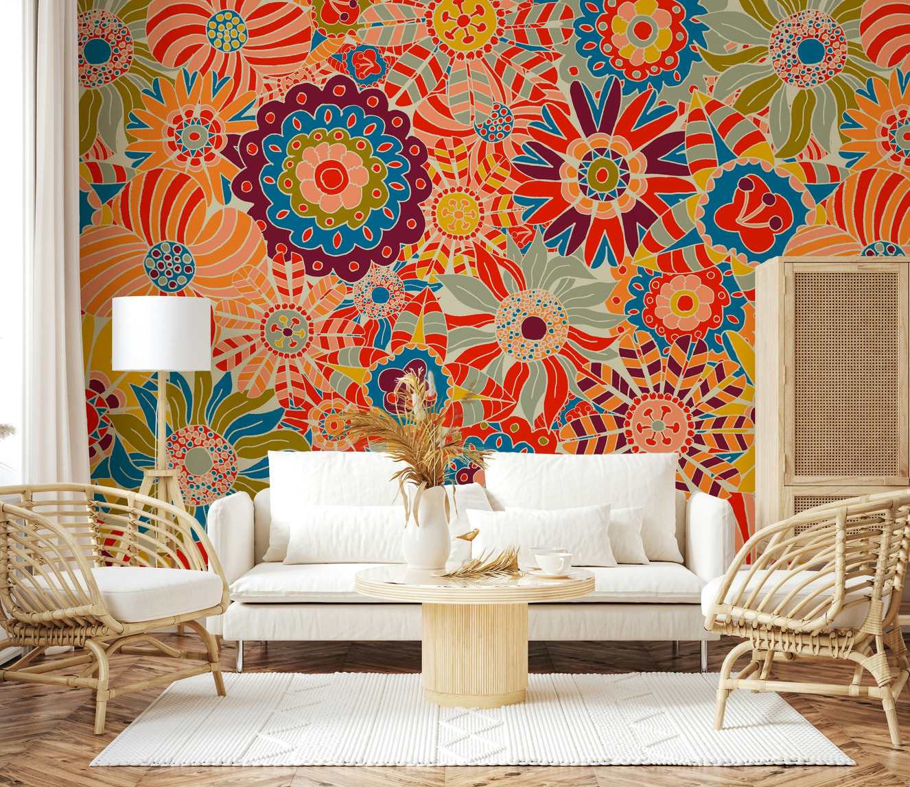 Colorful Groovy Blooms Wall Mural